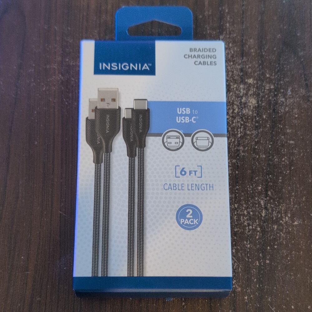 Insignia Braided USB-A to USB-C Charging & Sync Cable 6 ft 2-Pack Black